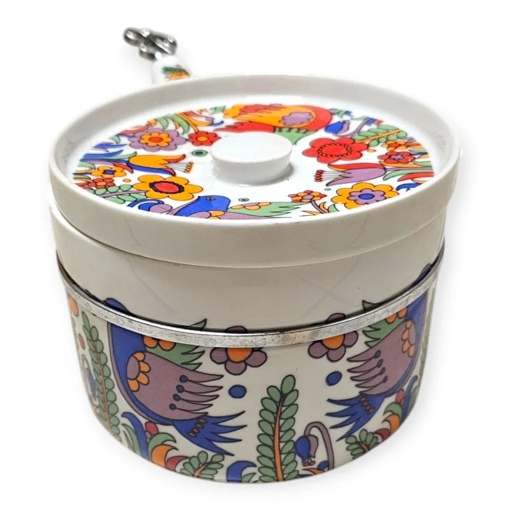 Vintage Royal Crown Porcelain Ovenware Paradise Bird Sauce Pot With Lid
